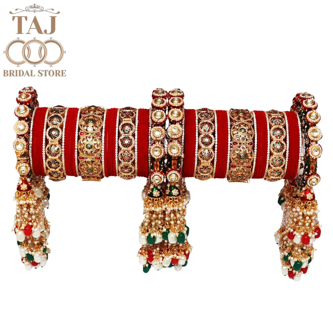 Luxurious Traditional Bangles Set with Latest Heavy Latkan Bangadi