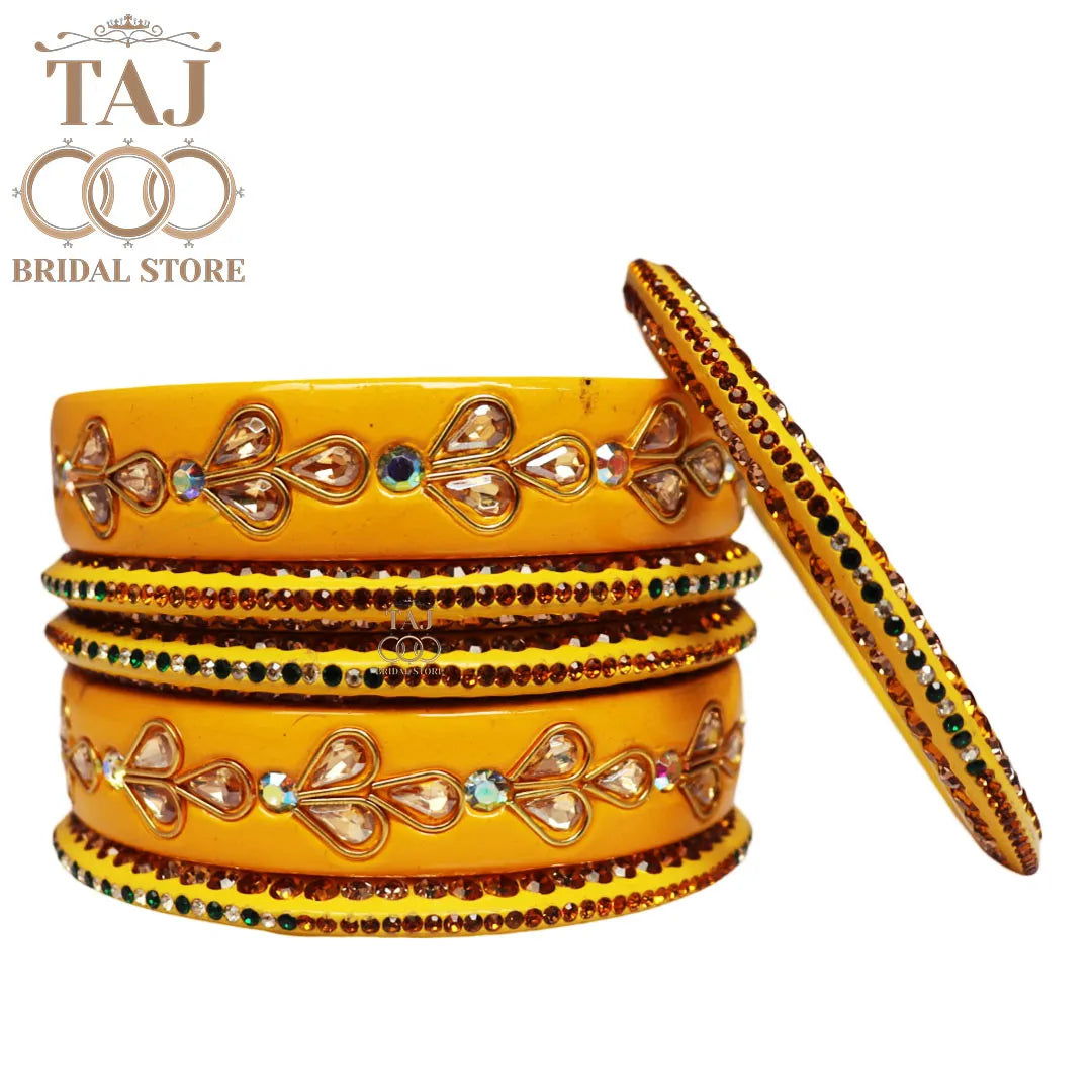 Karwa Chauth Special Lac Bangles Set With Kundan Design (Set of 6)