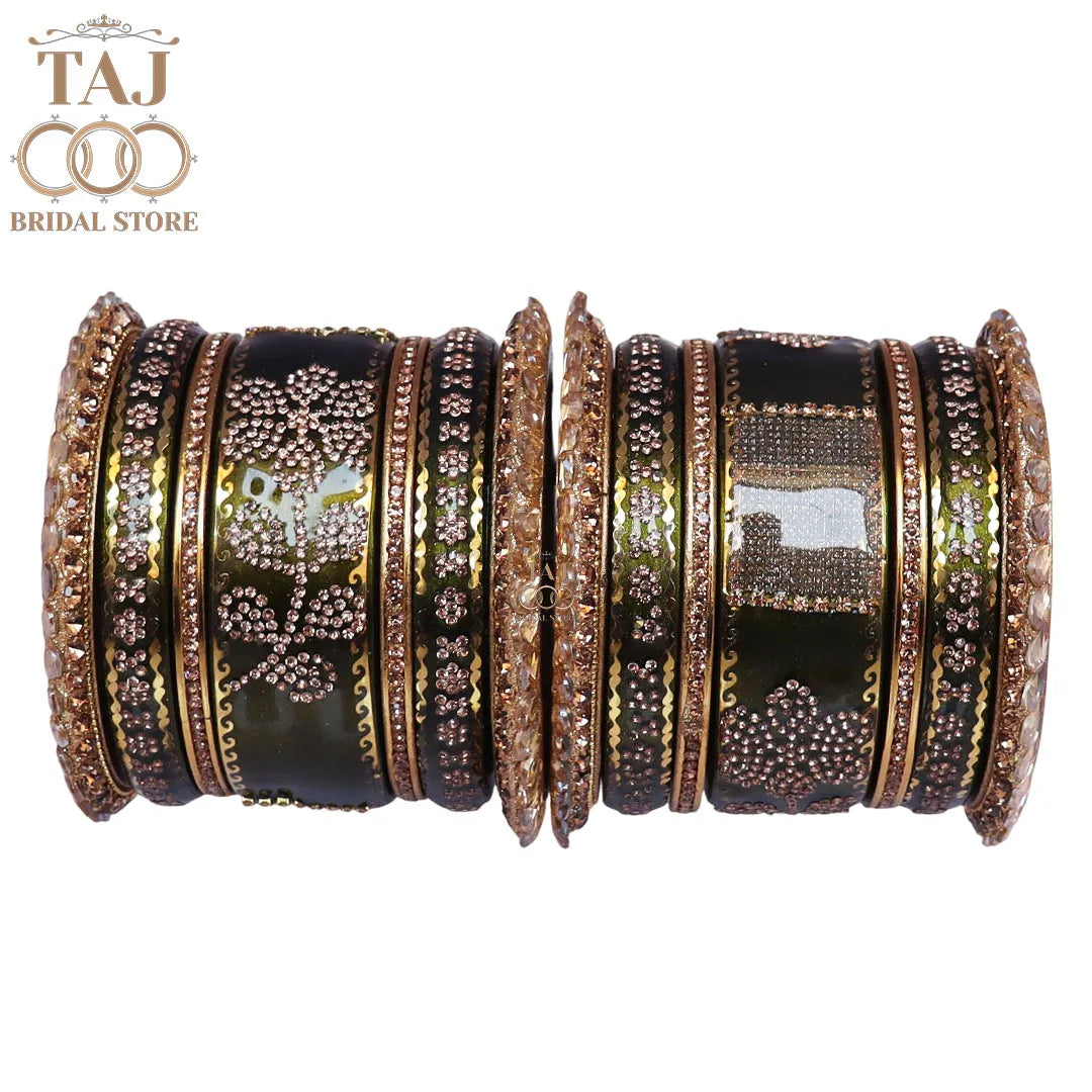 Traditional Lac Bangles Set with Latest Rhinestones Flower Design