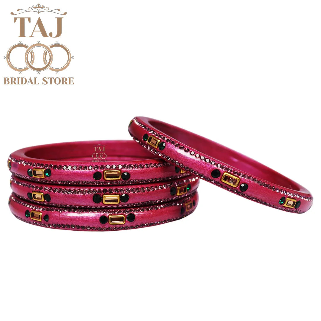 Fancy Lac Kada Bangles with Kundan and Rhinestones (Set of 4)