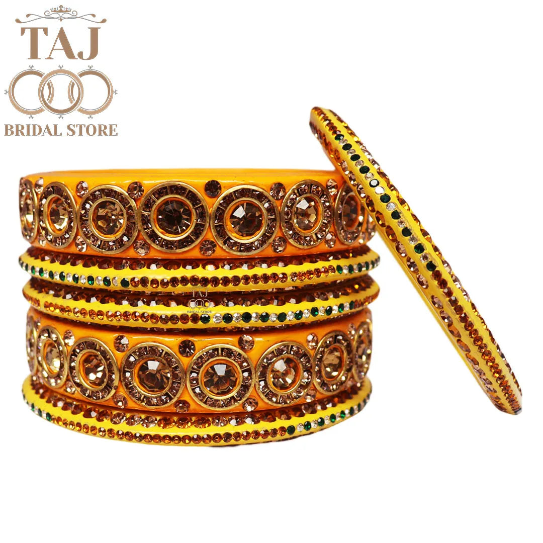 Designer Lac Bangle Set with Round Stones Design
