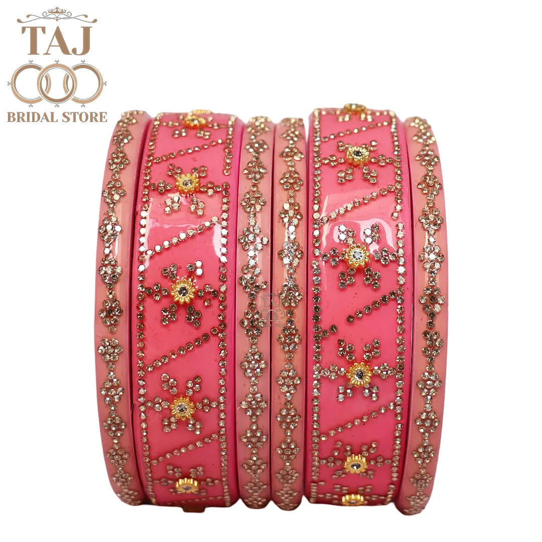 Premium Designer Short Lac Bangles Set with Latest Rhinestones Design
