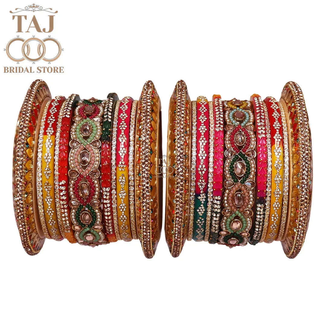 Premium Rajasthani Lac Bangles Set in Latest Kundan-Rhinestones Design
