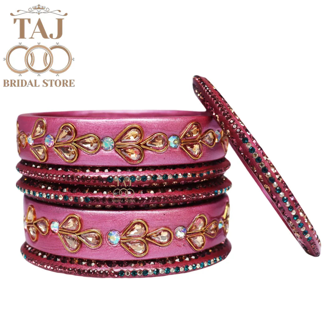 Karwa Chauth Special Lac Bangles Set With Kundan Design (Set of 6)
