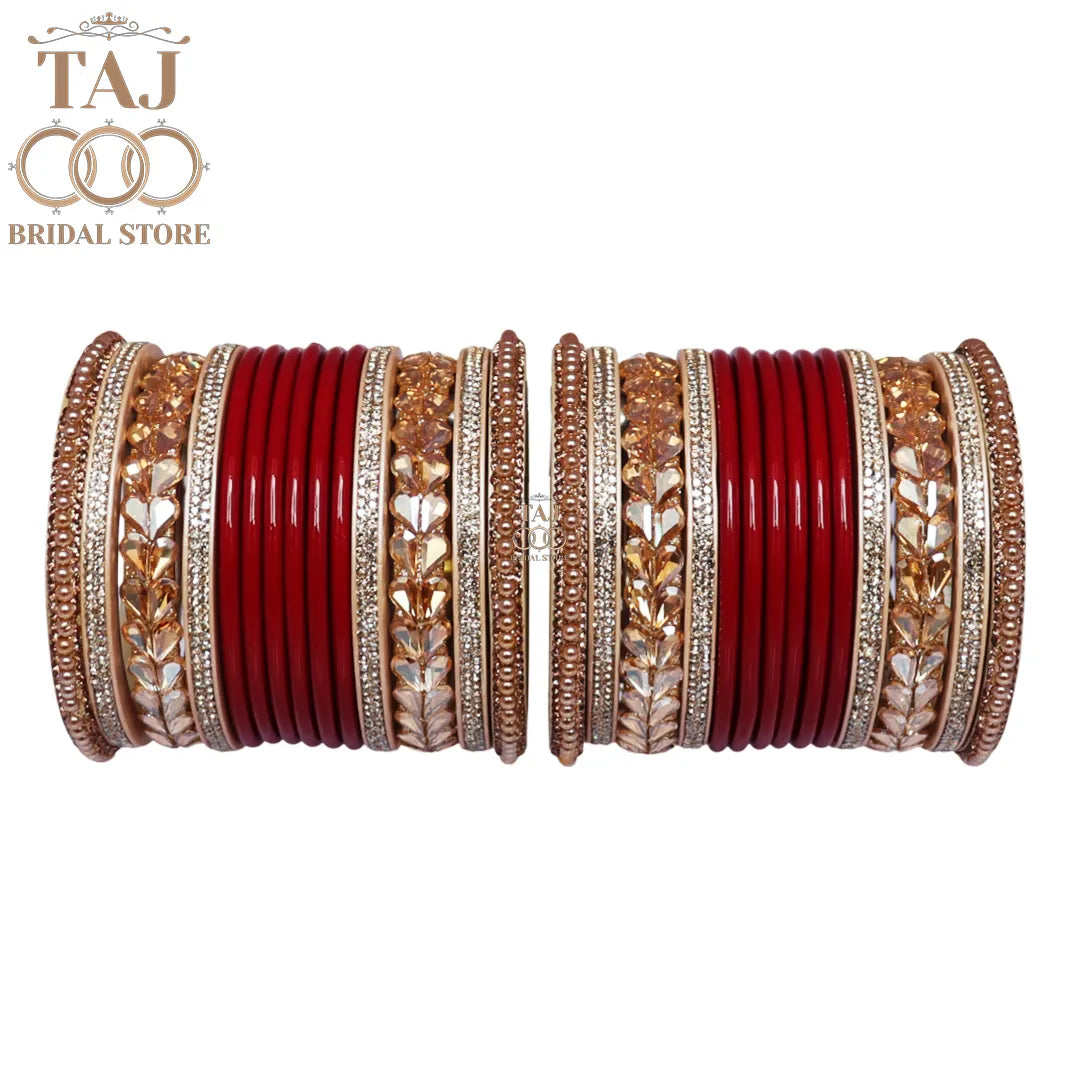 Punjabi Lac Bangles Set with Beautiful Kundan Design