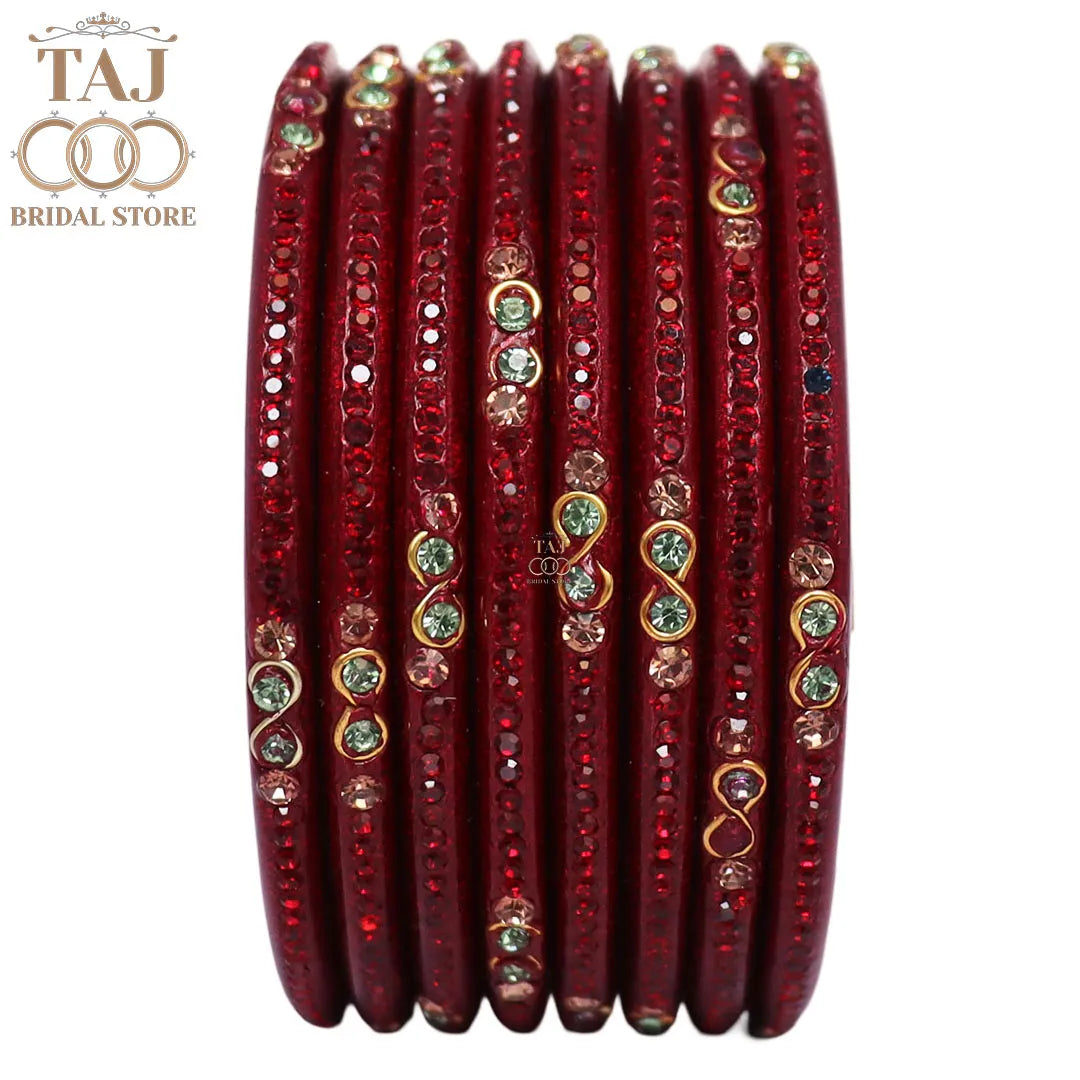Designer Short Lac Bangles For Women With Latest Rhinestones Design