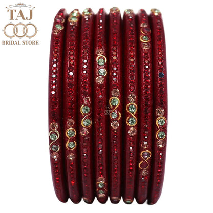 Designer Short Lac Bangles For Women With Latest Rhinestones Design