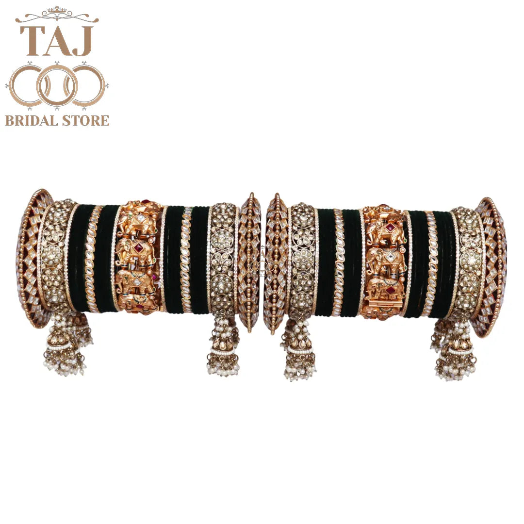 Rajwadi Bridal Bangles Set with Beautiful Elephant & Jhoomer Latkan