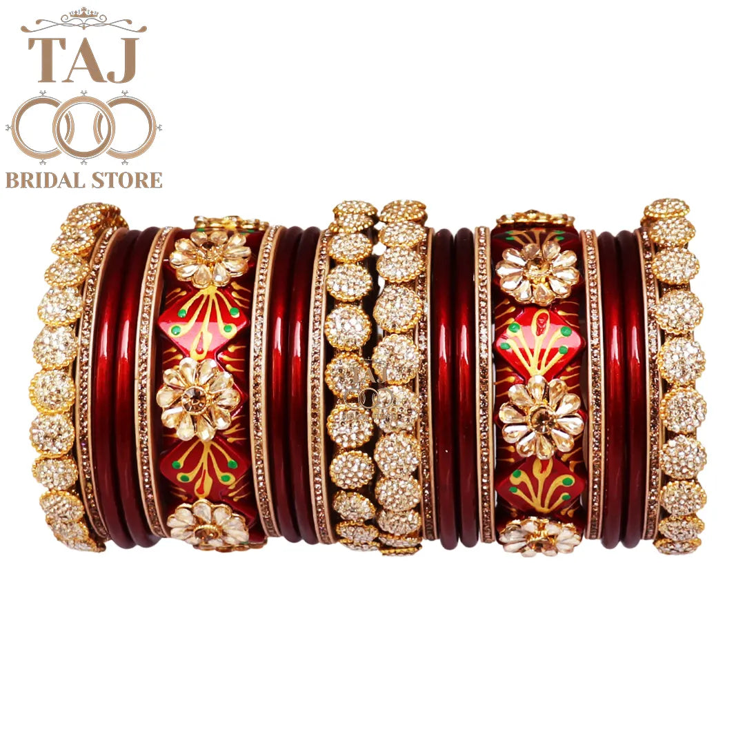Luxury Lac Bridal Bangle Set with Kundan and Handpaint Design