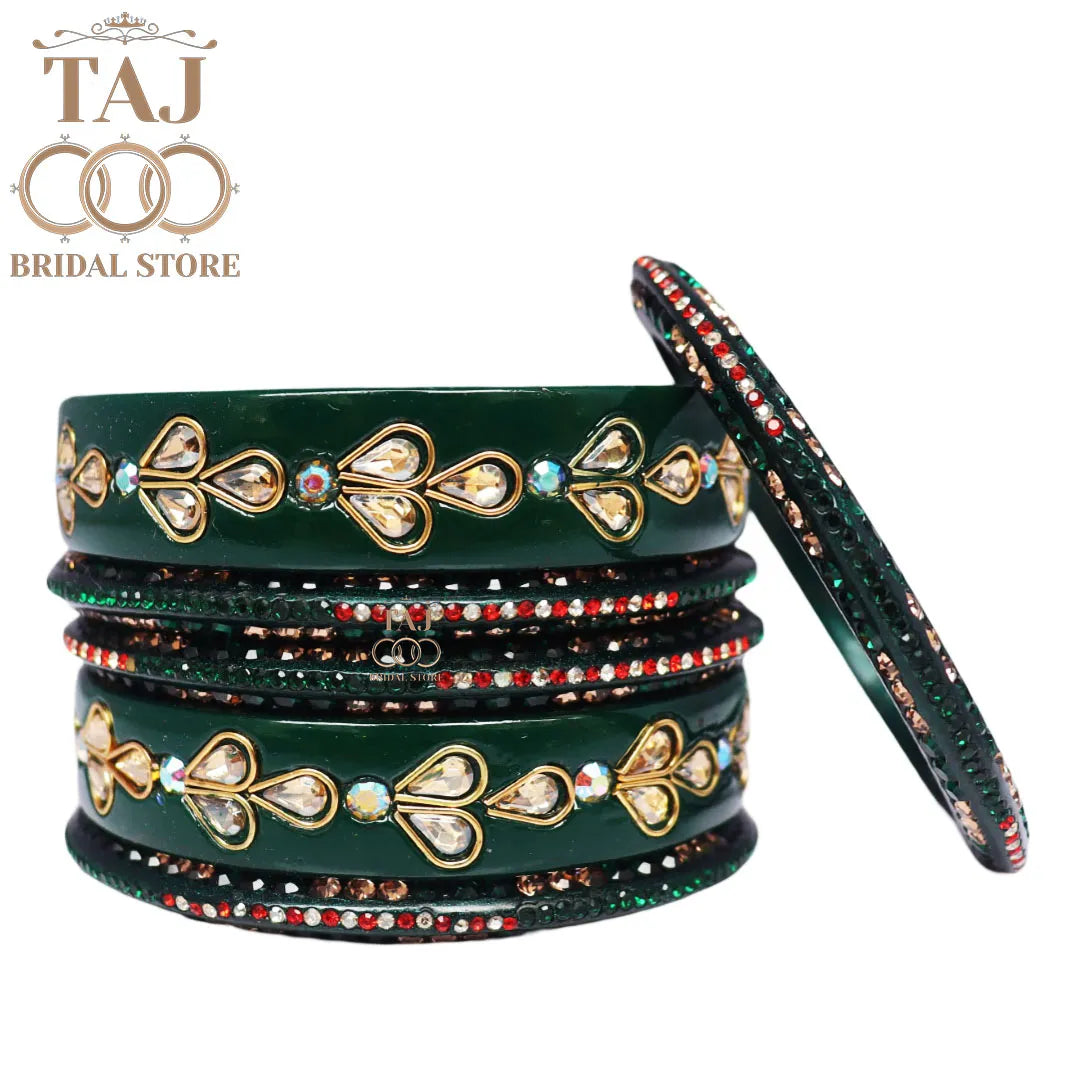 Karwa Chauth Special Lac Bangles Set With Kundan Design (Set of 6)