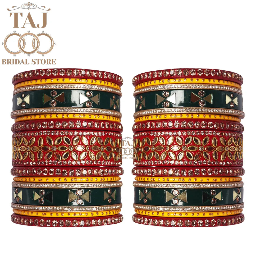 Rajasthani Lac Chura for Beautiful Bride With Traditional Mirror and Kundan Design