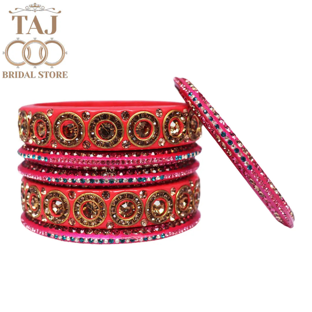 Designer Lac Bangle Set with Round Stones Design
