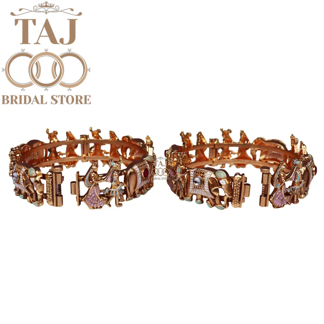 Stylish Metal Bangles With Beautiful Elephant and Dulha-Dulhan Design (Set Of 2)