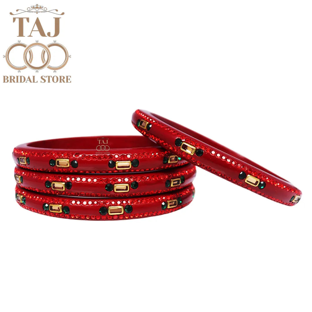 Fancy Lac Kada Bangles with Kundan and Rhinestones (Set of 4)