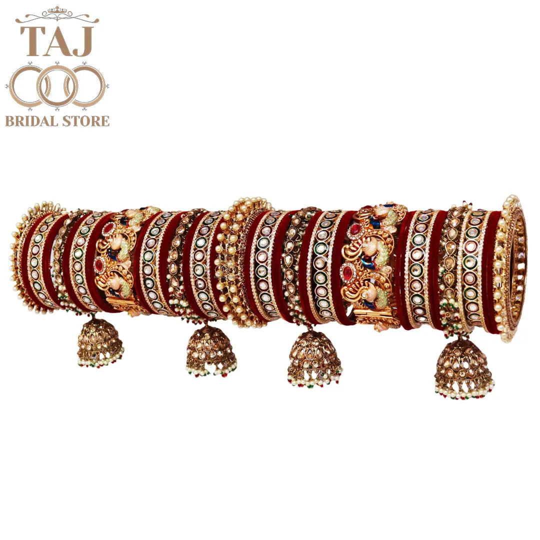 Premium Jhoomer Latkan Wedding Bangles Set With Peacock Design