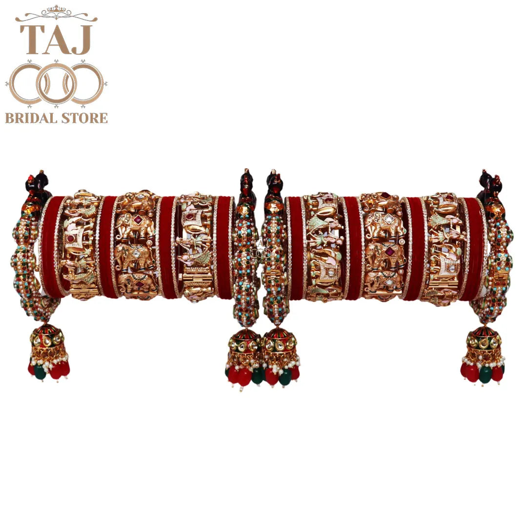 Premium Rajwadi Bridal Bangles Set with Elephant and Peacock Motifs