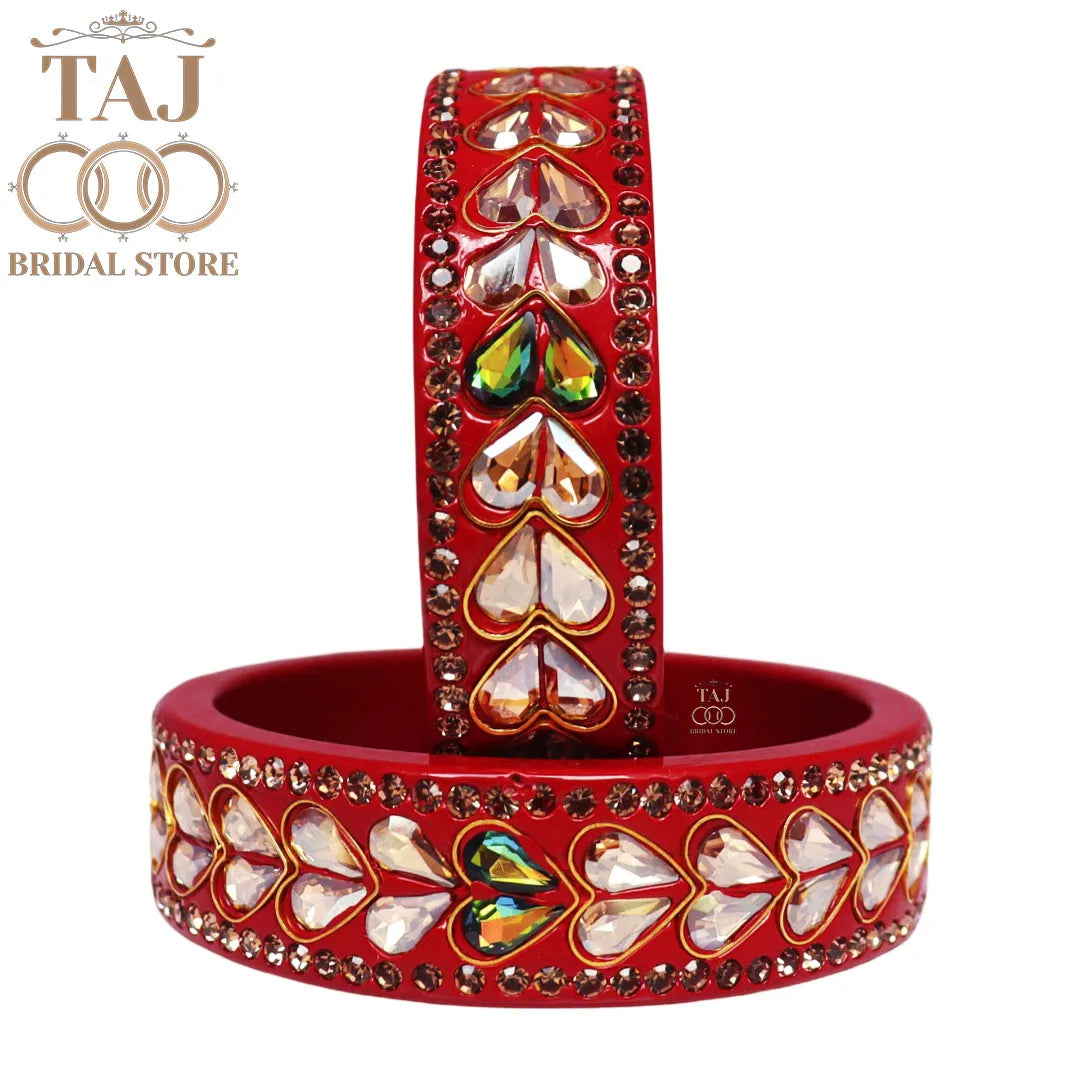 Lac Kada Bangles With Exquisite Heart-Shaped Kundan