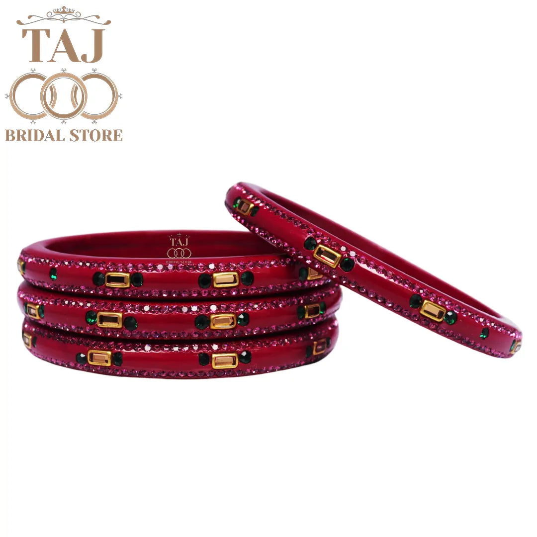 Fancy Lac Kada Bangles with Kundan and Rhinestones (Set of 4)