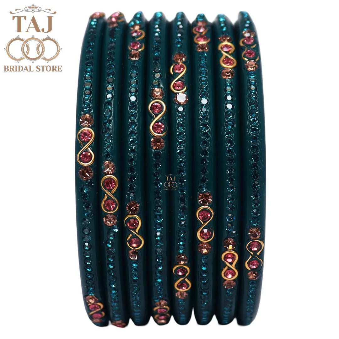 Designer Short Lac Bangles For Women With Latest Rhinestones Design
