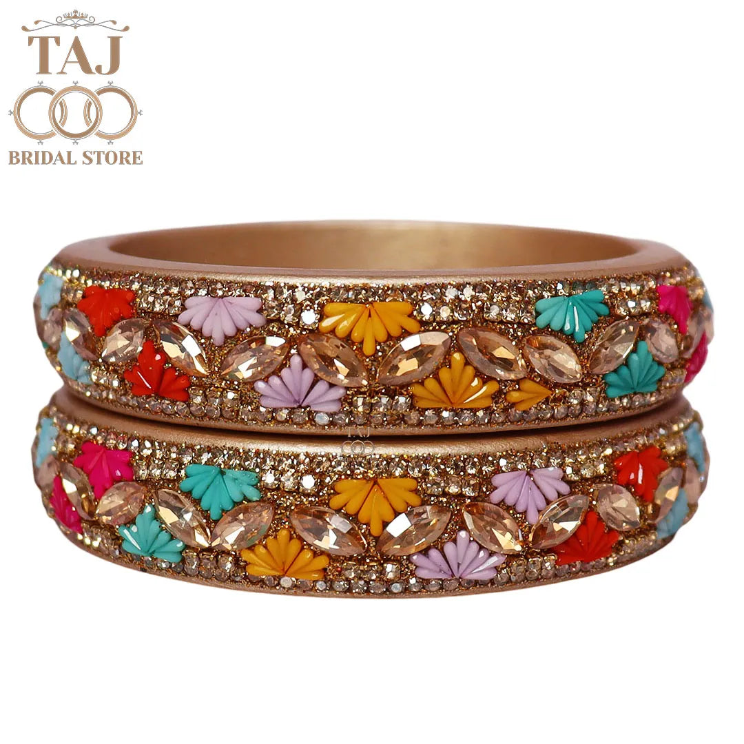 Jaipuri Stylish Lac Kada Bangles in Latest Kundan Rhinestones Design