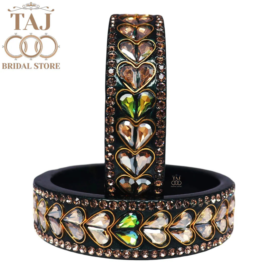 Lac Kada Bangles With Exquisite Heart-Shaped Kundan