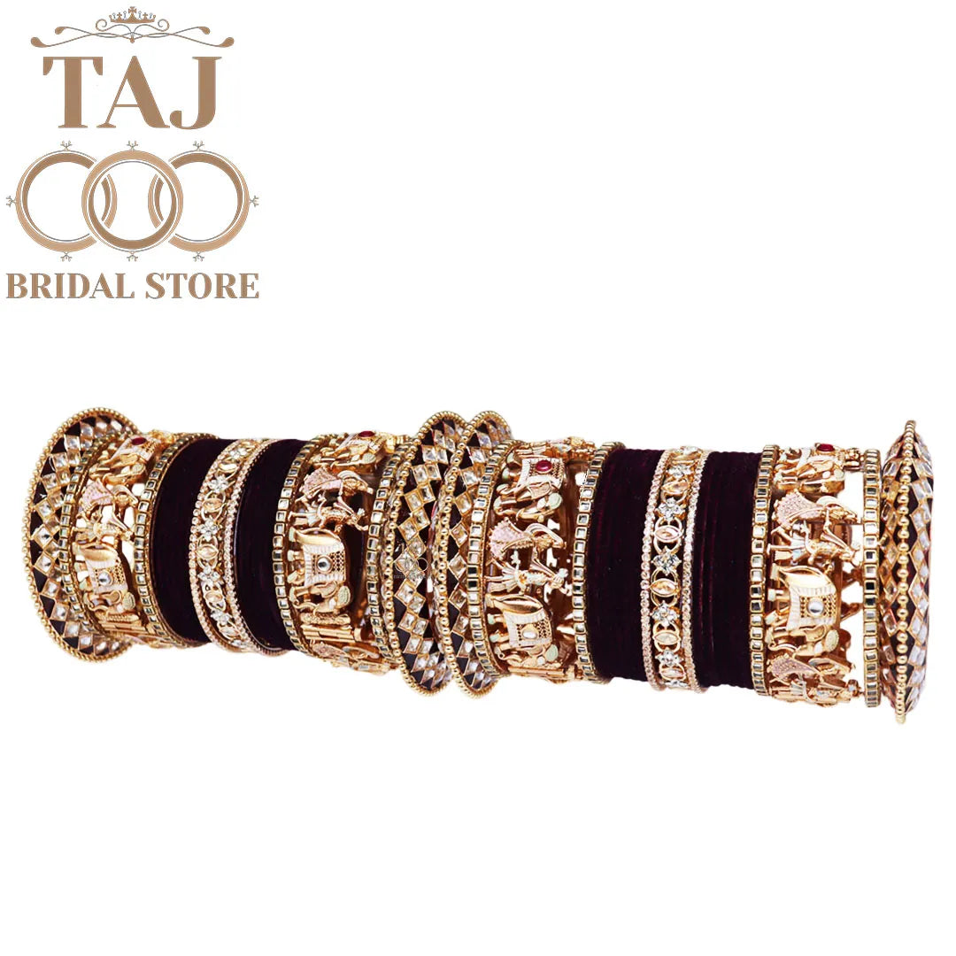 Kundan Bridal Bangles Set With Popular Dulha-Dulhan Design Metal Kada