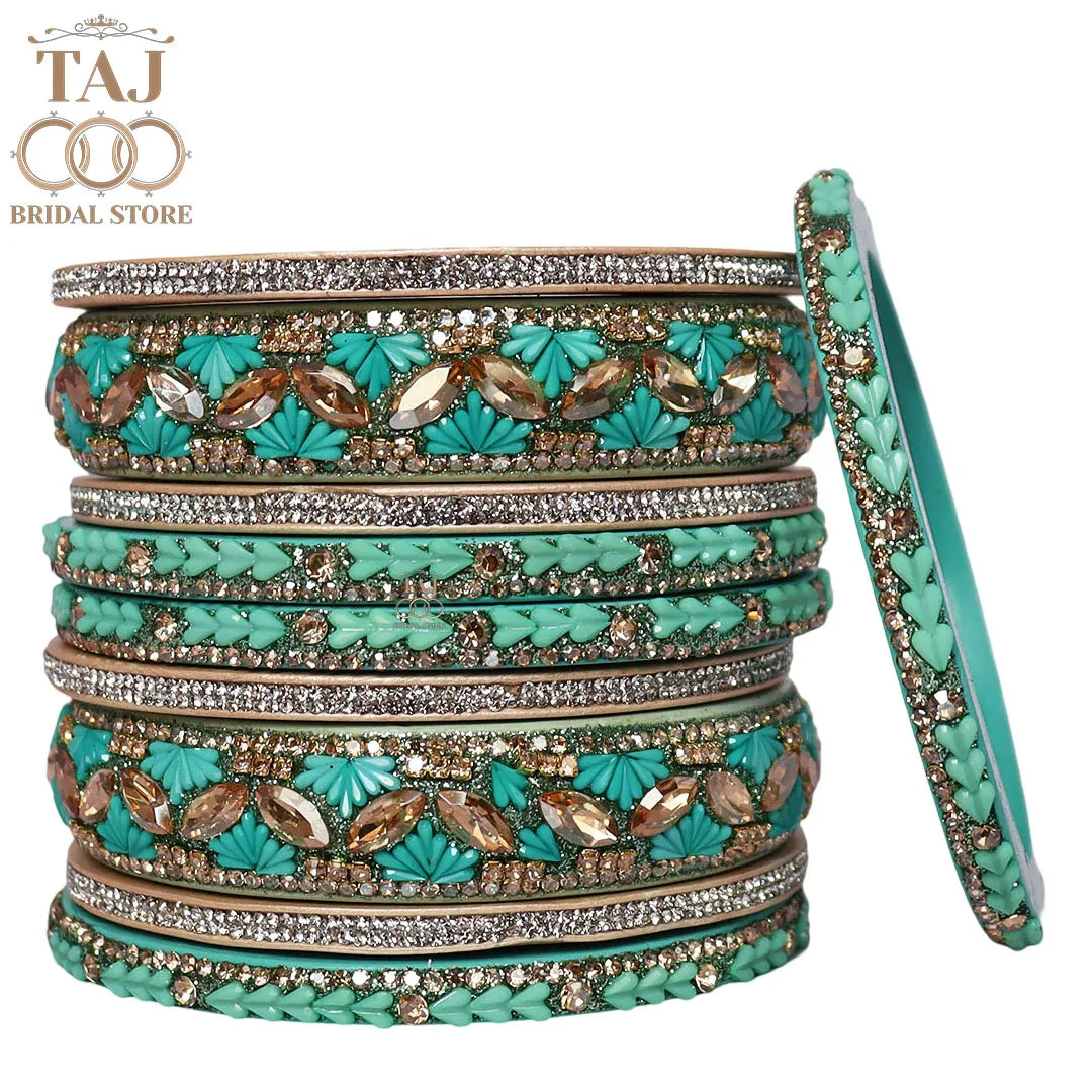 Women's Rajasthani Short Lac Bangles Set With Latest Kundan Design