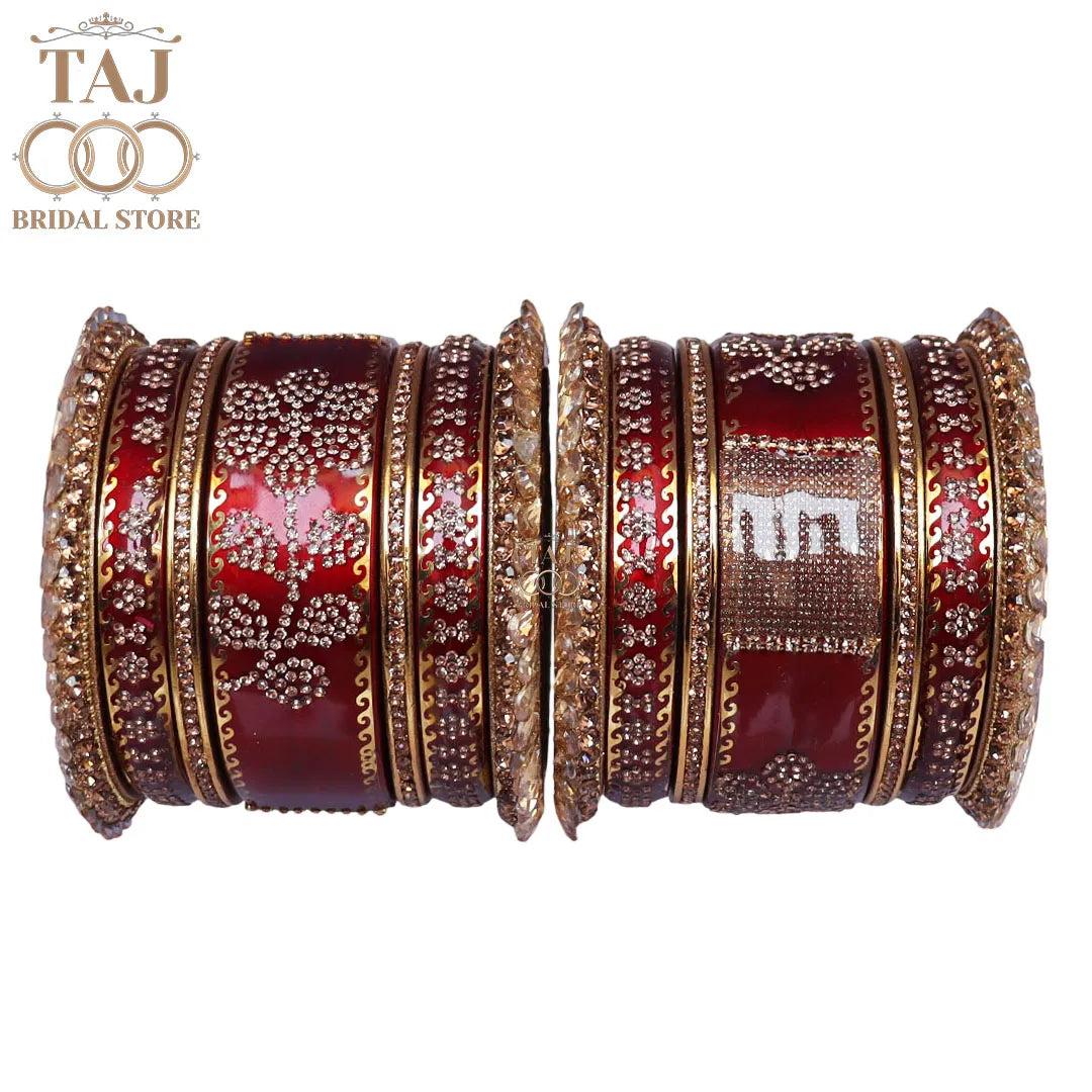 Traditional Lac Bangles Set with Latest Rhinestones Flower Design