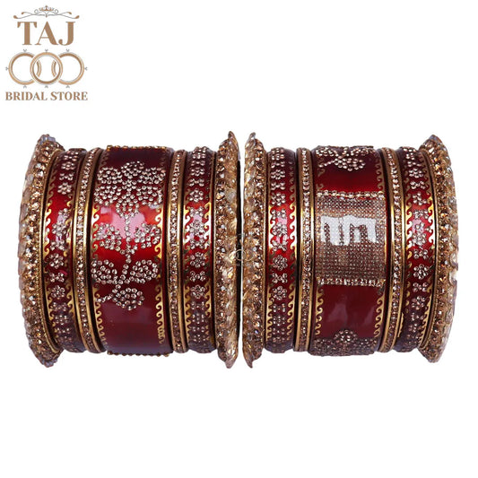 Traditional Lac Bangles Set with Latest Rhinestones Flower Design