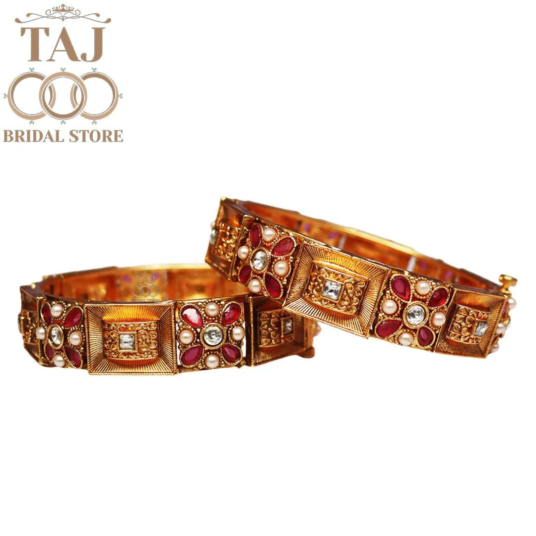 Royal Rajwadi Kada Bangles with Kundan Design (Set of 2)