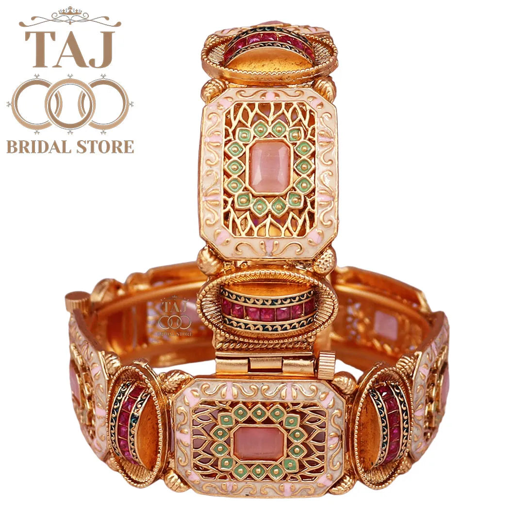 Rajwadi Metal Kada With Beautiful Latest Meenakari Work (Pack of 2)