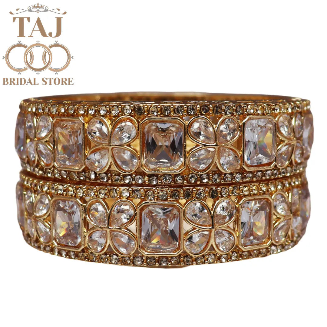 Sparkling Kundan and AD Kada Bangles (Set of 2)