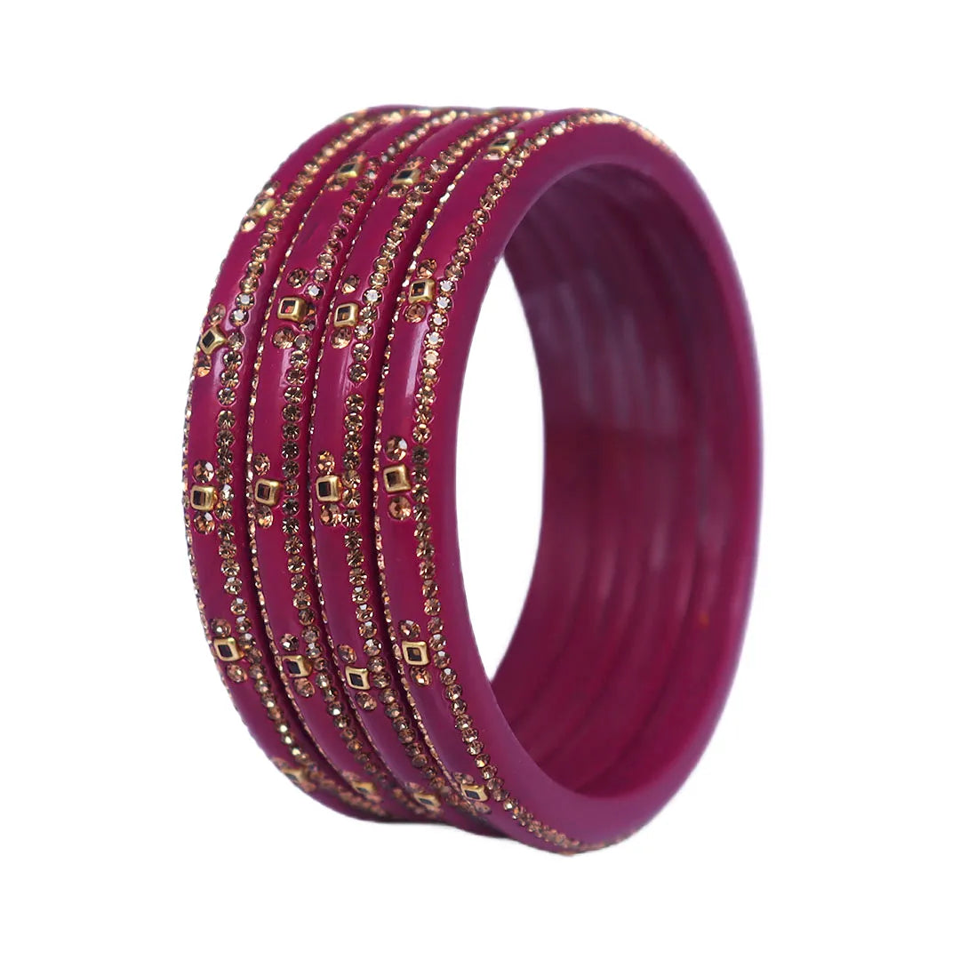 Lac Bangles with Beautiful Rhinestones Design (Pack of 4) Taj Bridal Store