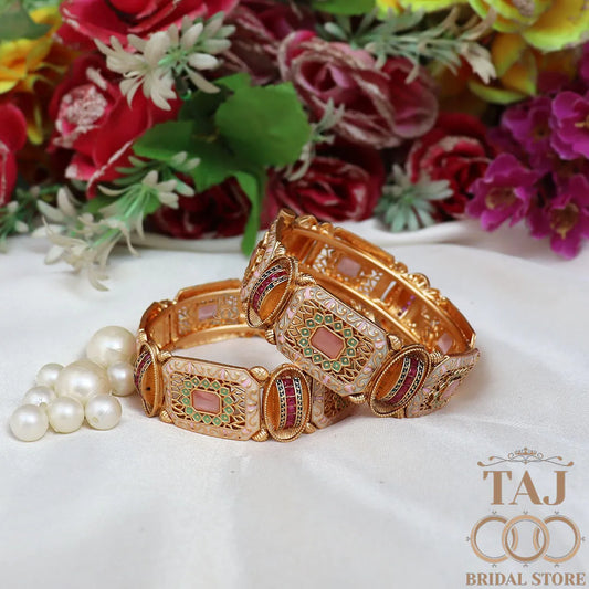 Rajwadi Metal Kada With Beautiful Latest Meenakari Work (Pack of 2)