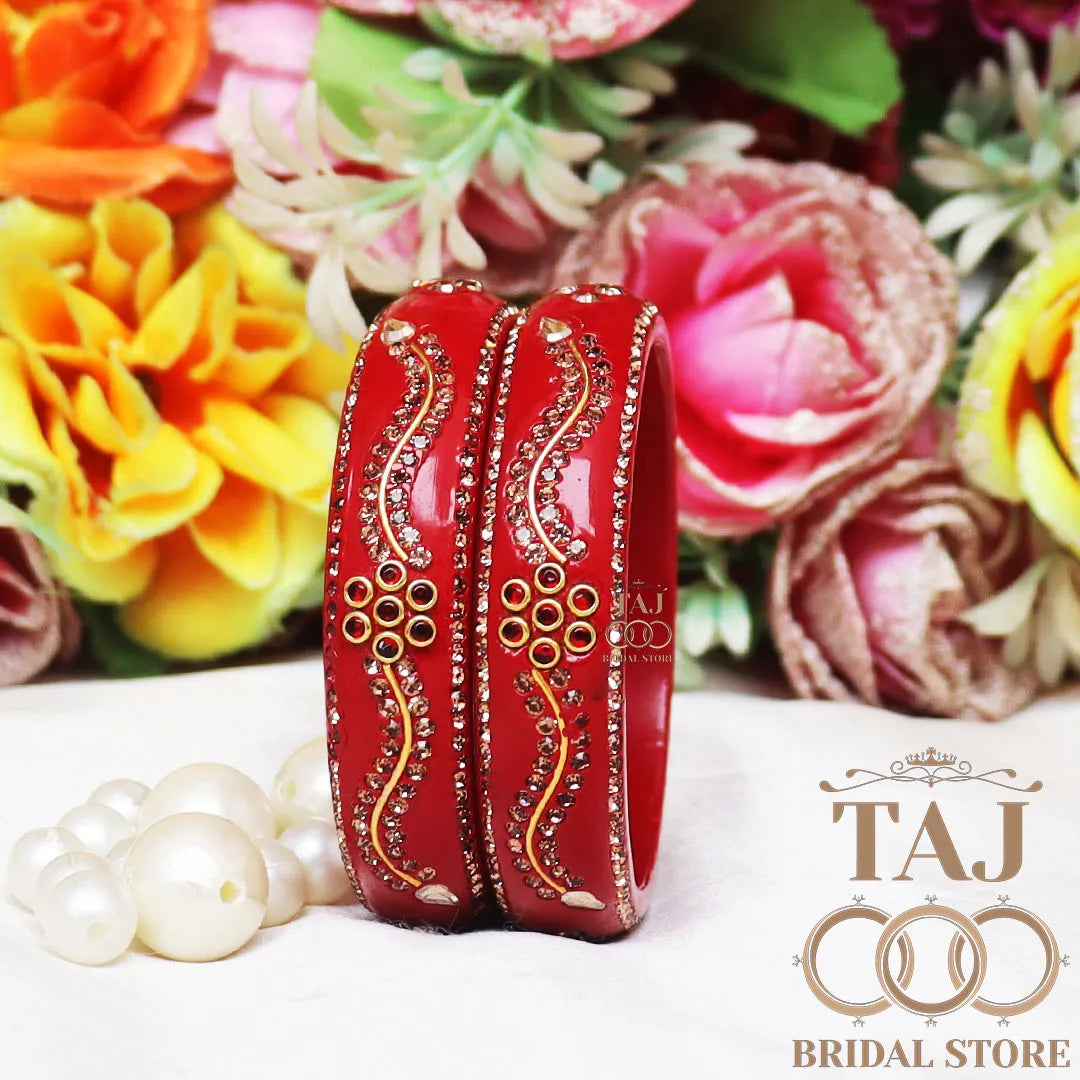 Daily Wear Designer Lac Kada With New Flower And Lace Design (Set Of 2)
