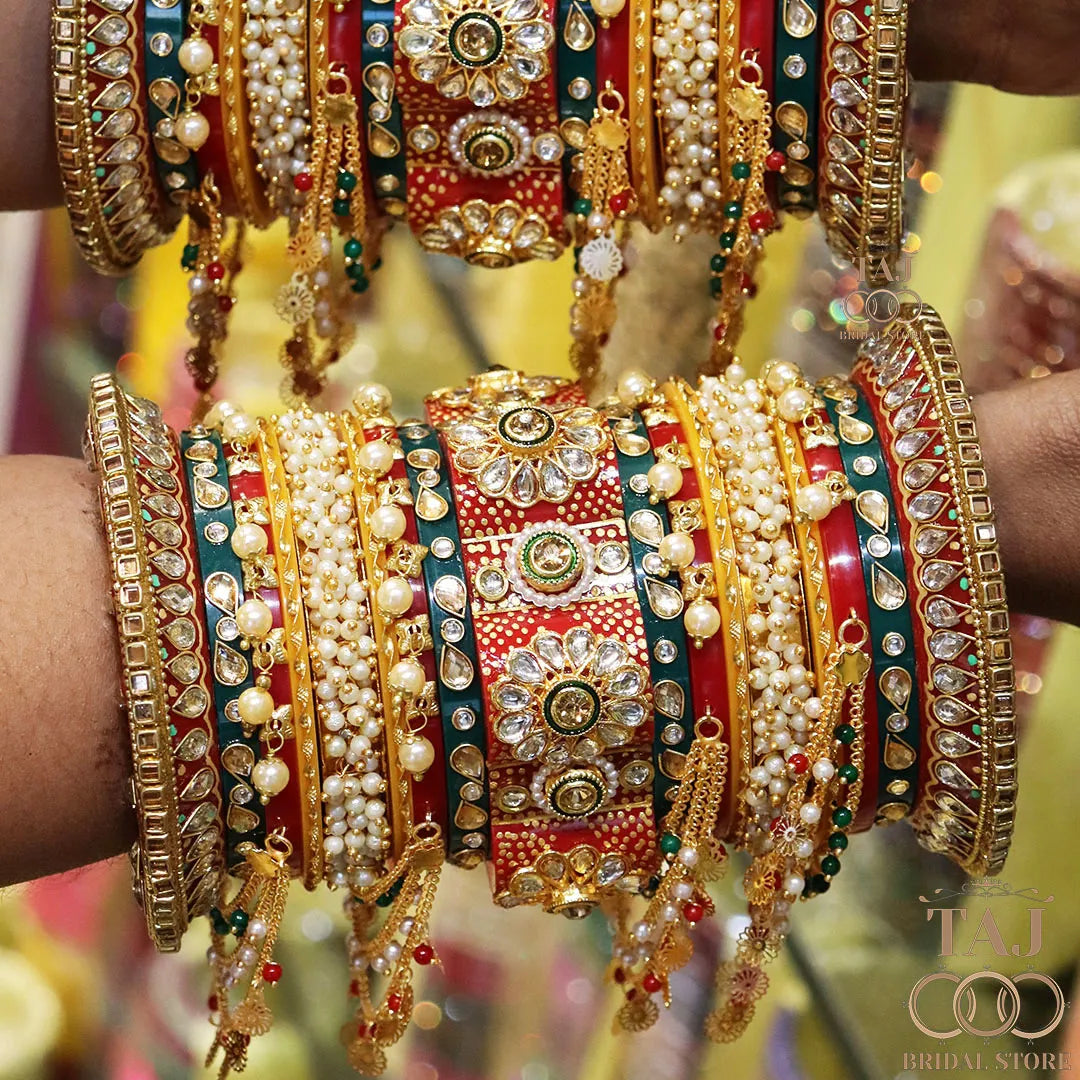 Rajwadi Wedding Chuda With Beautiful Chain Latkan Design