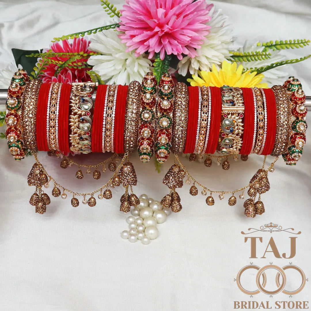 Peacock Design Rajwadi Wedding Bangles Set With Beautiful Jhula Latkan