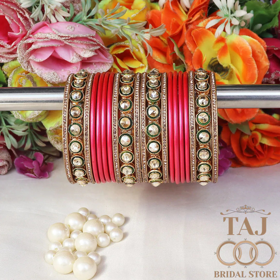 Rajasthani Lac Chura With Beautiful White Stone Work Metal Kada