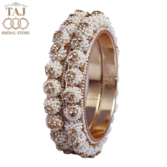 Women Stylish Metal Kada Bangles With Latest Pearls Design