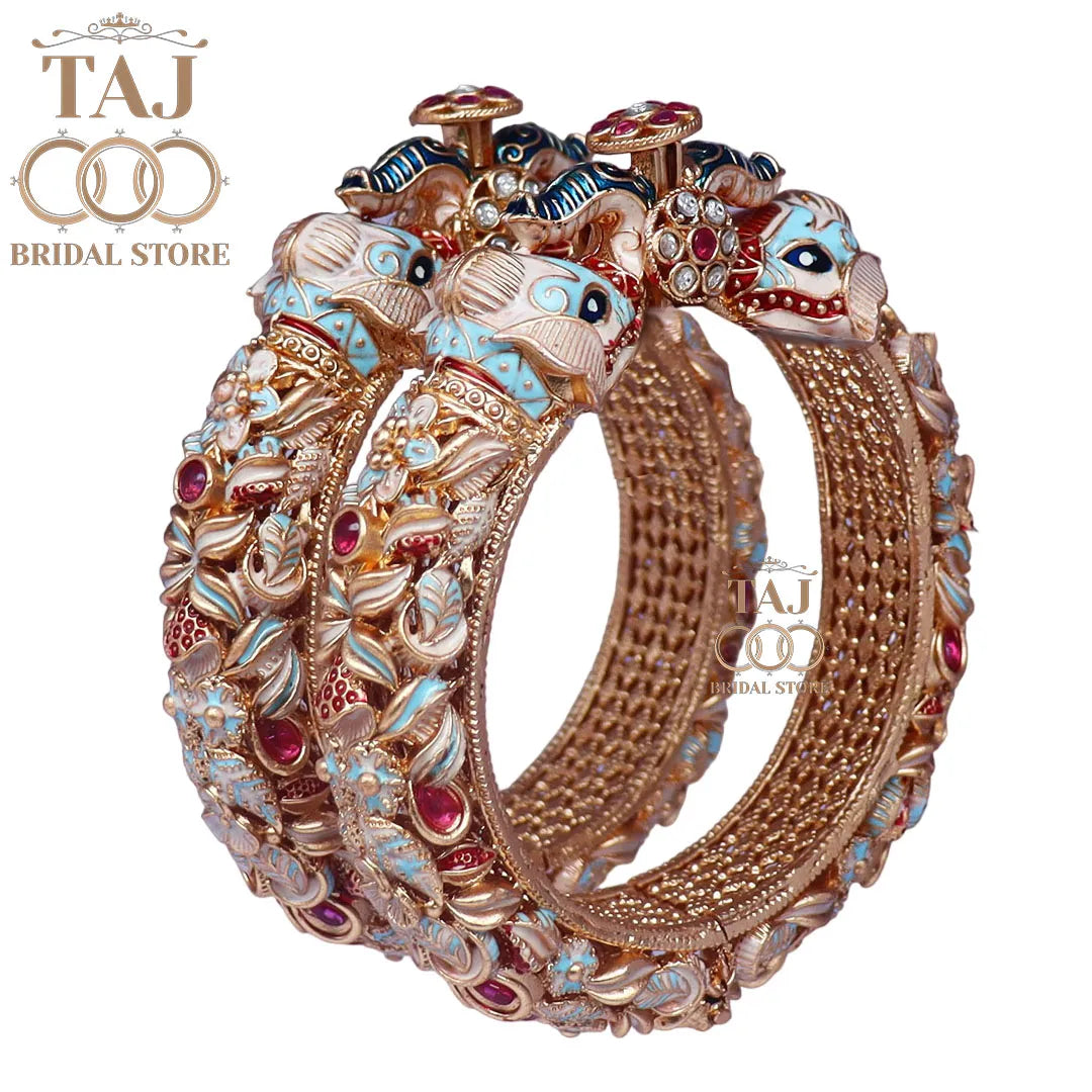 Rajwadi Metal Bangadi Set With Beautiful New Elephant Design (Pack of 2) Taj Bridal Store
