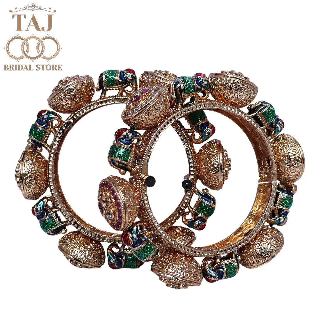 Luxurious Rajwadi Style Metal Bracelet in Traditional Elephant Motifs