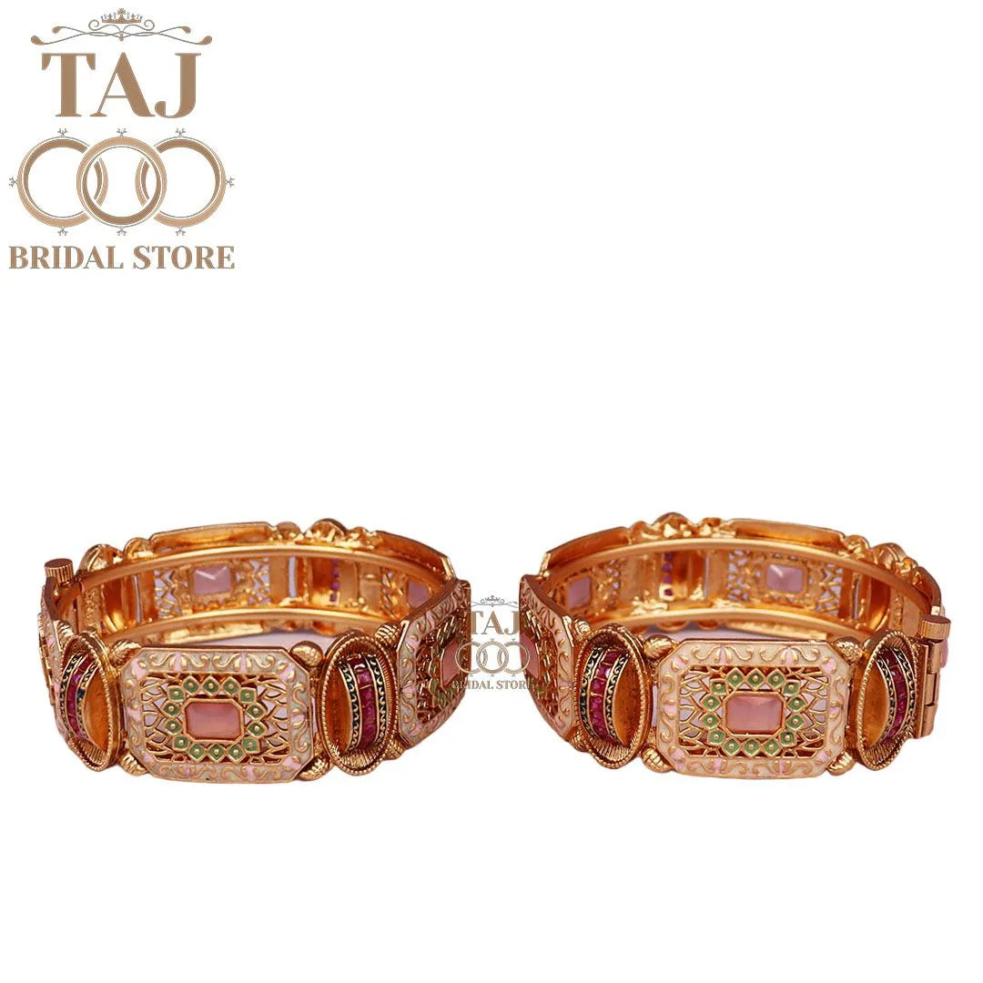 Rajwadi Metal Kada With Beautiful Latest Meenakari Work (Pack of 2)