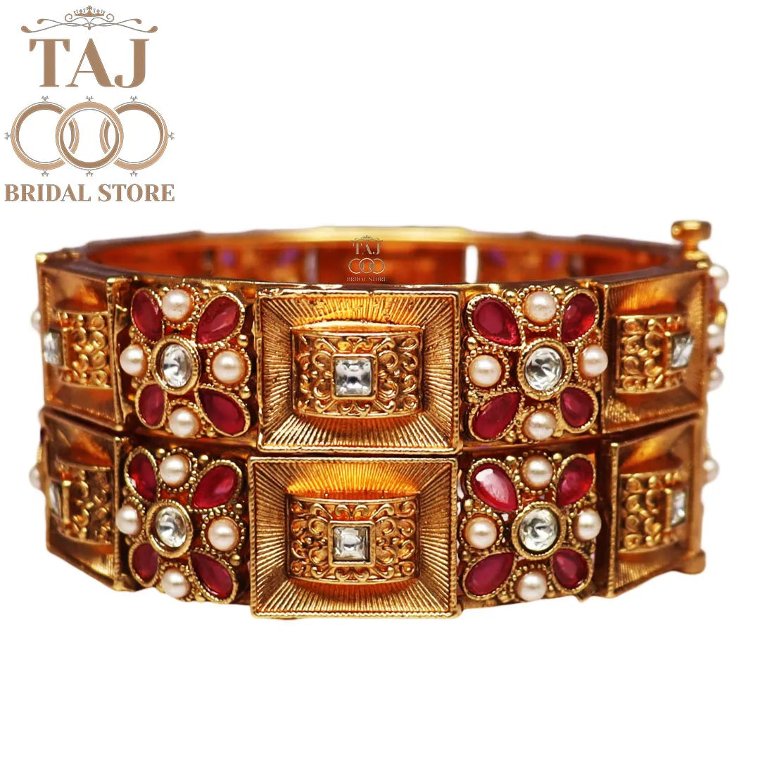 Royal Rajwadi Kada Bangles with Kundan Design (Set of 2)