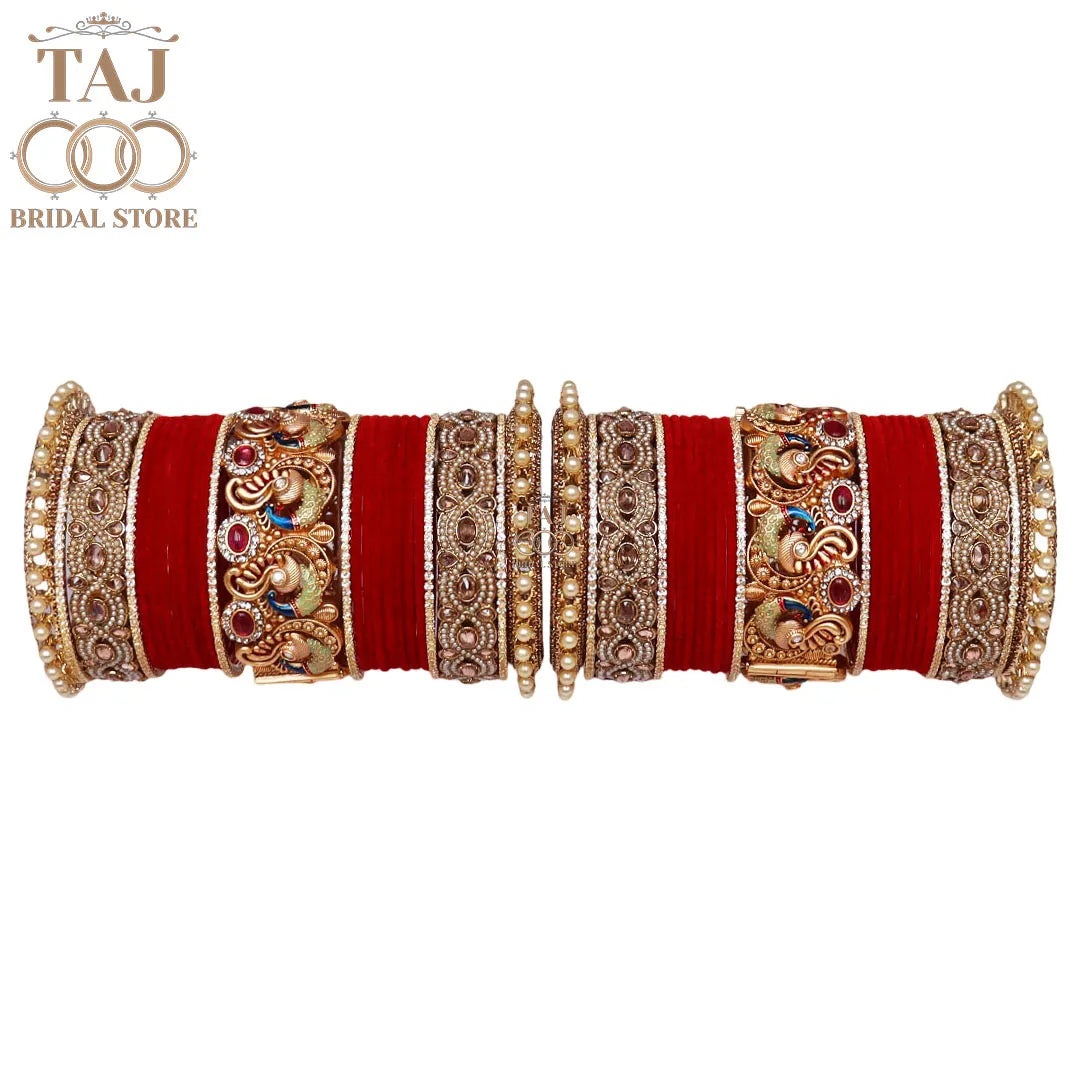 Premium Rajwadi Dulhan Bangle Set with Beautiful Peacock Motifs