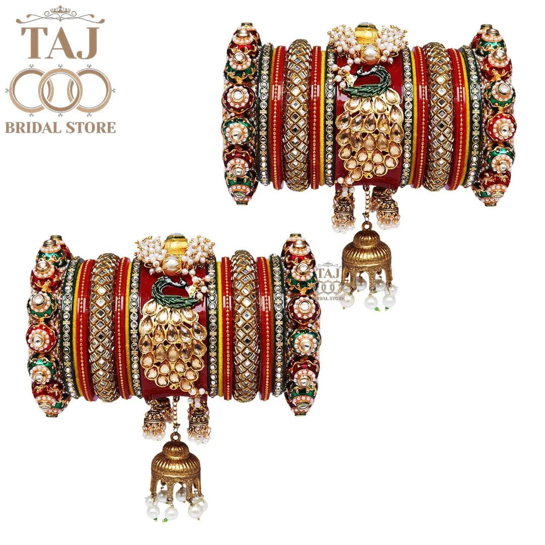 Karwa Chauth Special Bridal Bangle Set with Peacock & Jhoomer