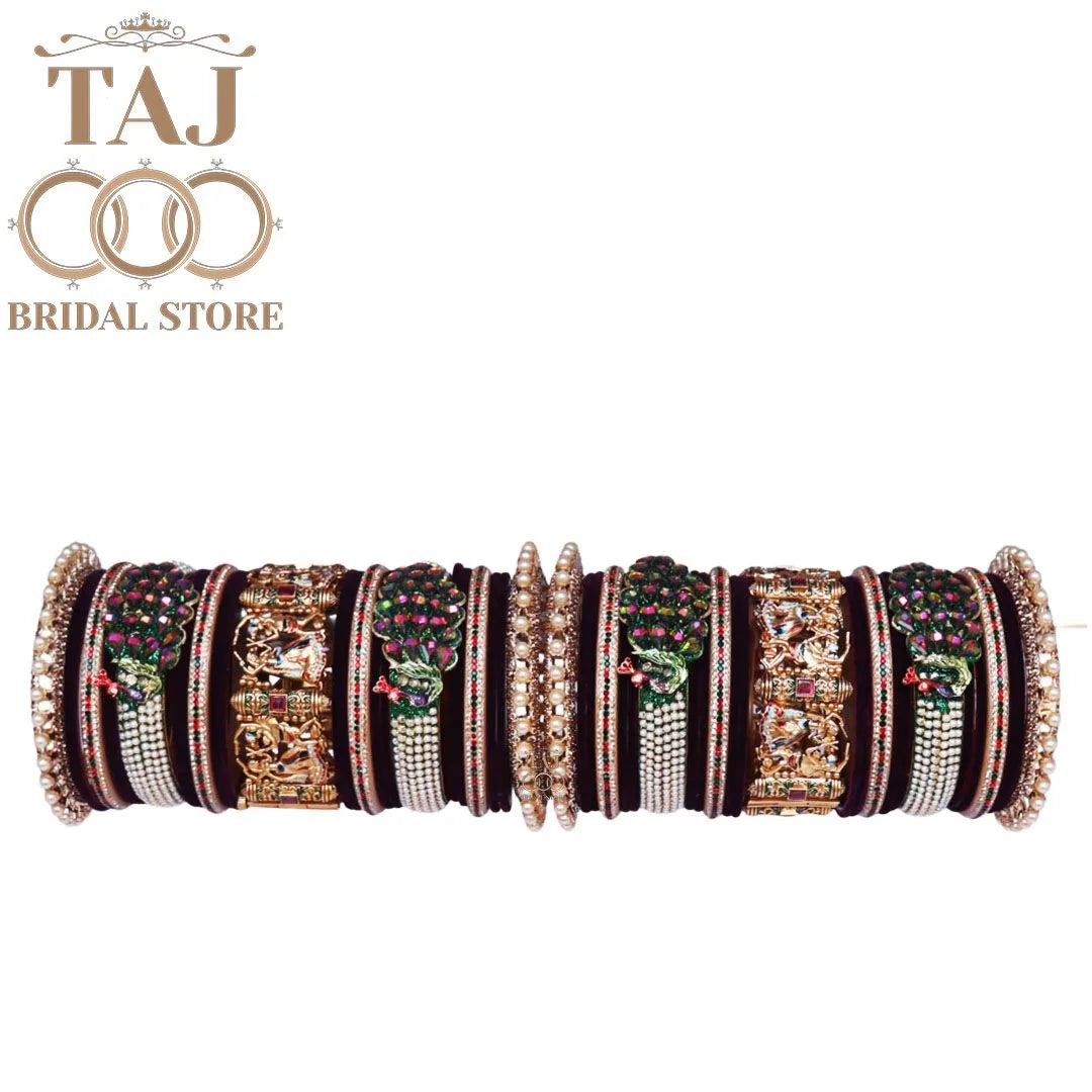 Rajwadi Wedding Chura Set With Beautiful Rainbow Colour Peacock Kada