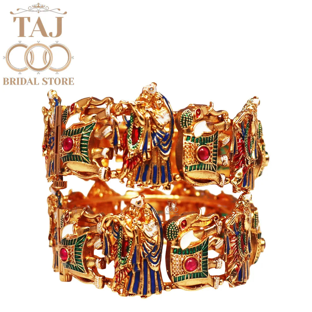 Divine Radha Krishna and Elephant Motif Bangles (Set of 2)