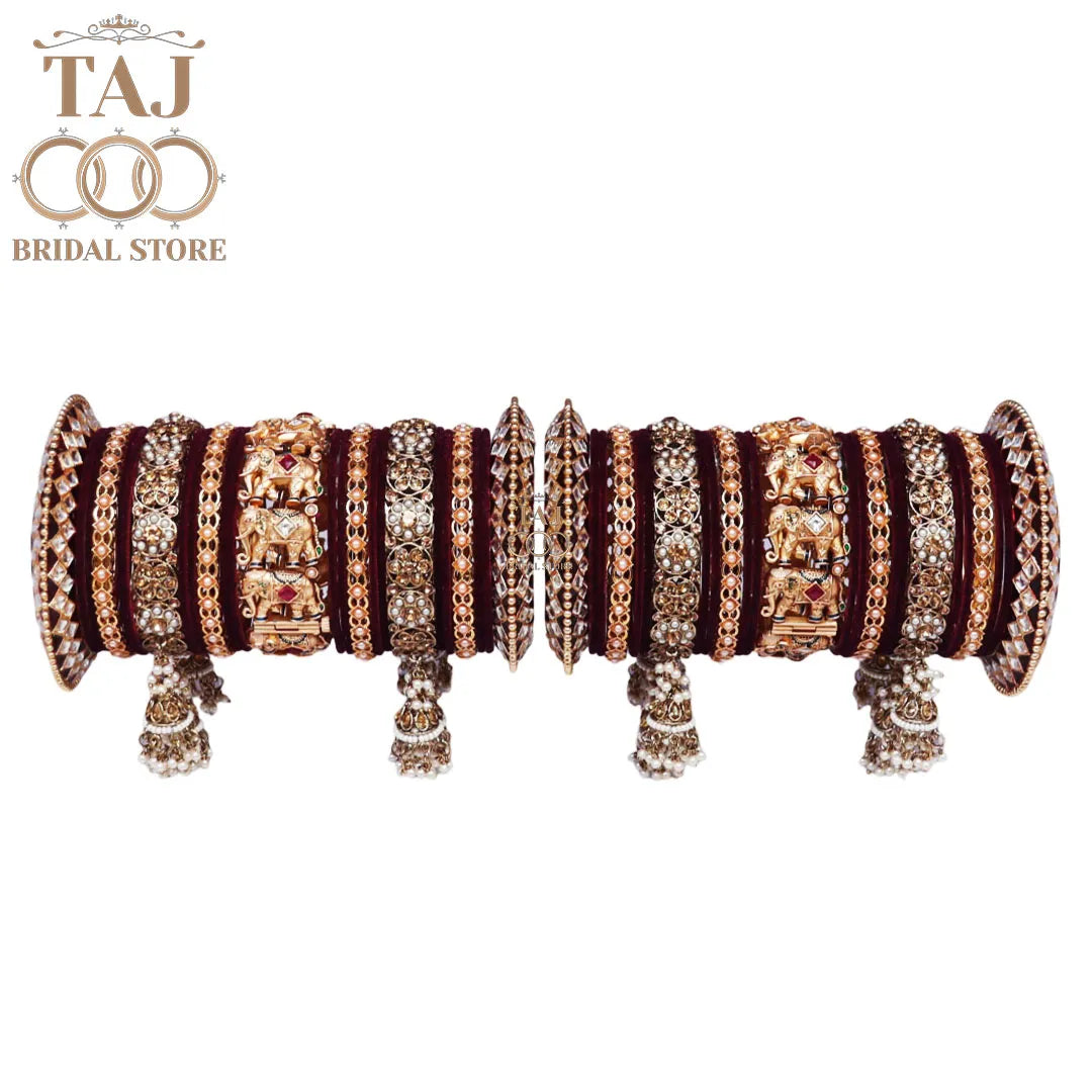 Royal Rajwadi Bangle Set with Elephant Motifs and Jhoomers