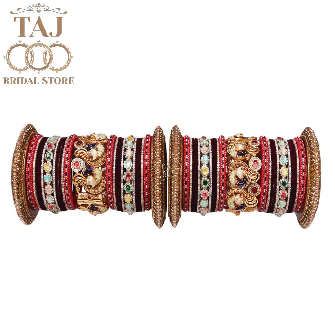Royal Rajwadi Bangle Set with Peacock Motifs