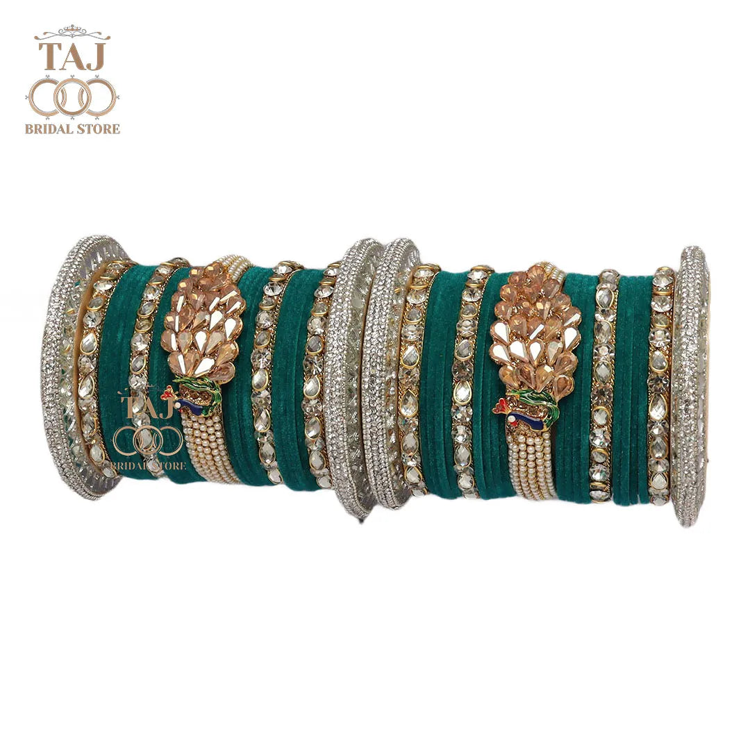 Rajwadi Bridal Bangles with Beautiful Peacock Design Taj Bridal Store